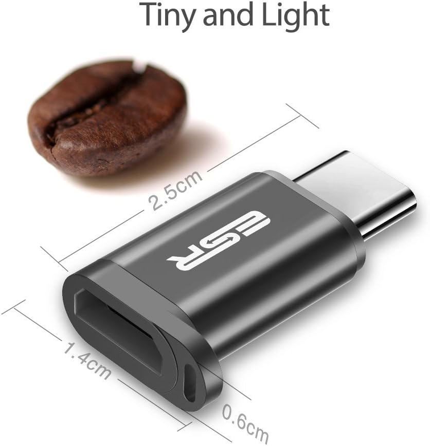 ESR USB C Adapter, Type C to Micro USB Aluminum Alloy with Keychain Strap for The MacBook, Pixel, Nexus Samgsung, S10, S10 Plus, S10e, S9, S9 Plus, S8, Note 9, LG, and Nintendo (2-Pack, Grey)