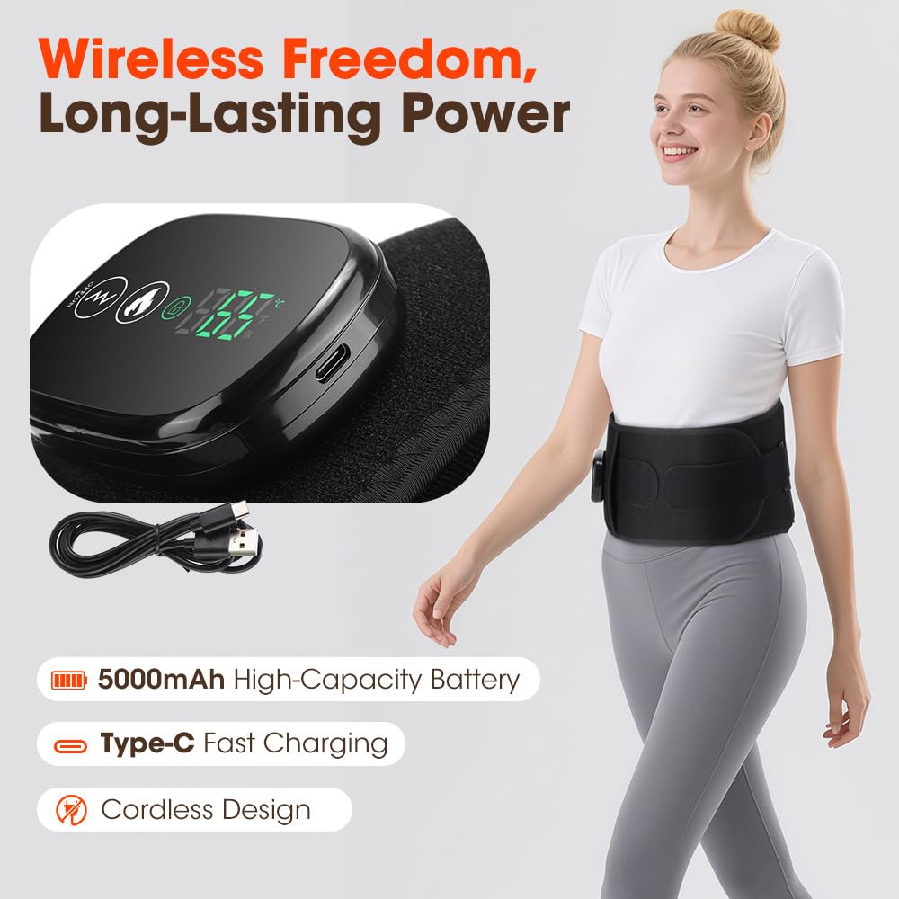 SkyFace Wärmegürtel Vibrationsmassage, Infrarot Wärmegürtel Rücken Massagegerät, 5000mAh Akku, 5 Vibrationmoden, Anpassbare Elastikbänder, zur Schmerzlinderung und Entspannung