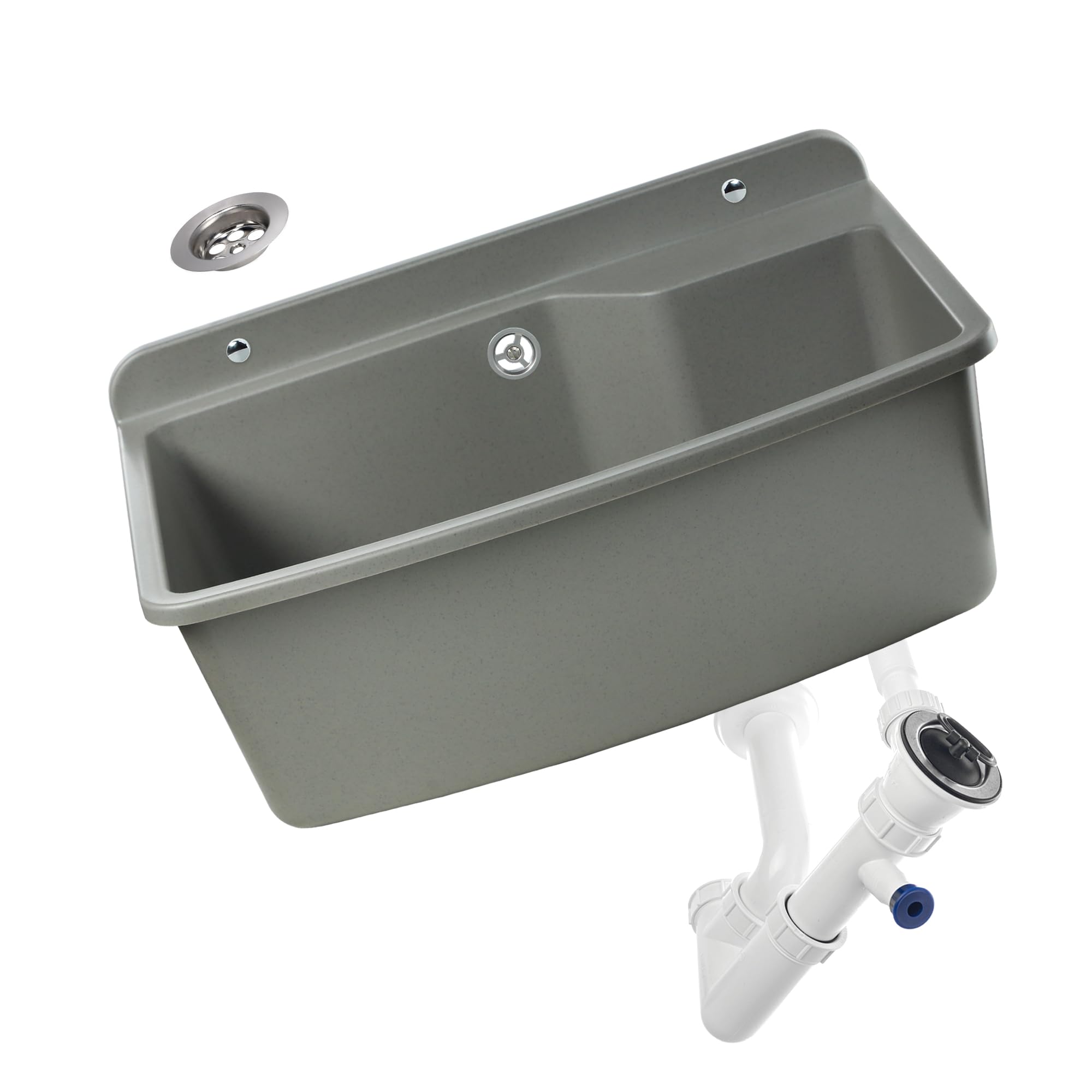 GOSPO Bassin d'évier en plastique solide avec trop-plein et siphon 61 x 44 x 23,5 cm 38 l, gris