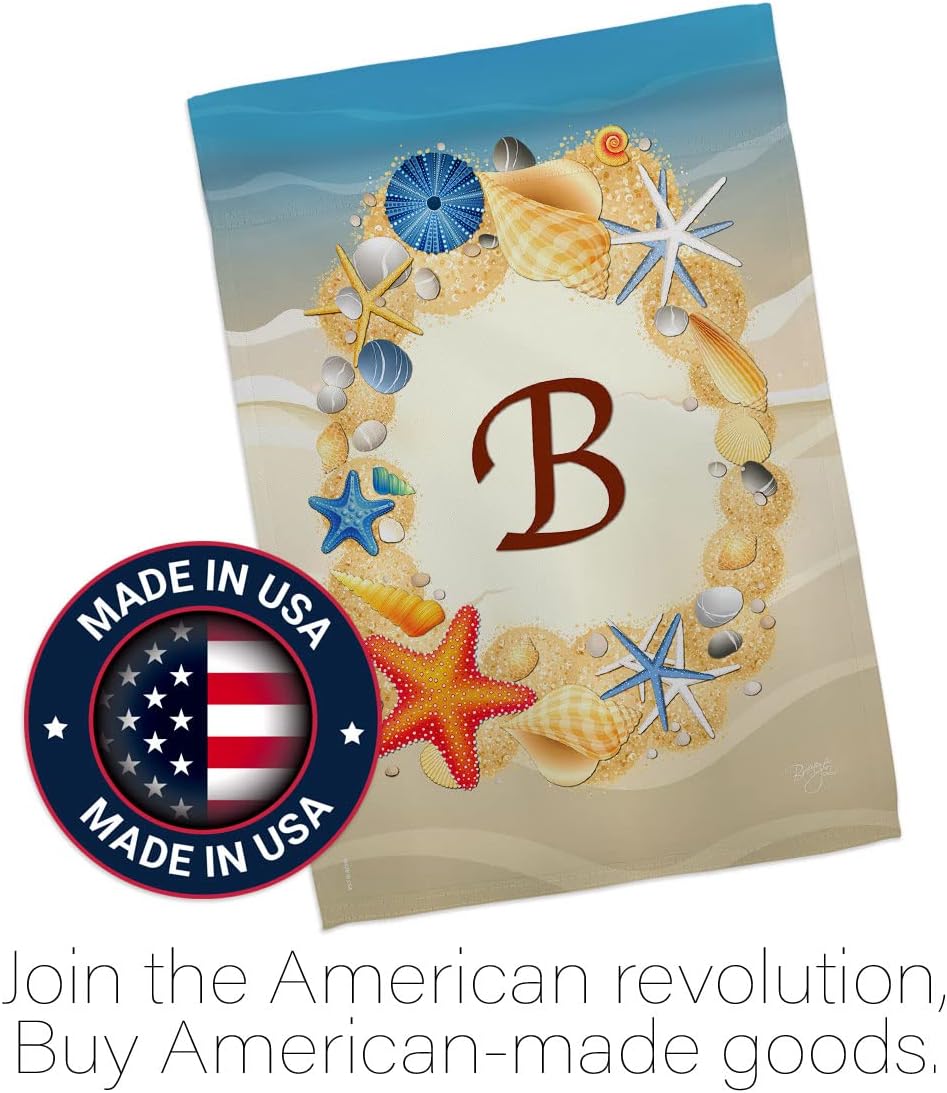 Breeze Decor S130158-BO Summer B Initial Coastal Beach Impressions Decorative Vertical House 28" X 40" Garden 13" X 18.5" Double Sided Flags Set Printed in USA Multi-Color