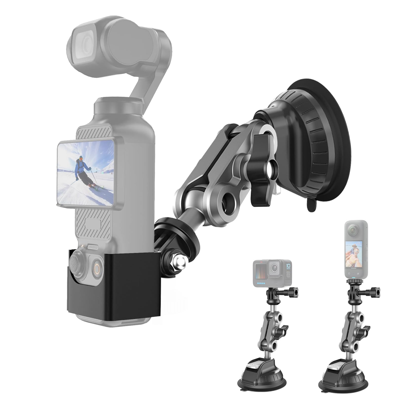Wiseten Suction Cup Mount - Soporte de Ventosa para dji Osmo Pocket 4 3 Action 5 Pro 4 con Ventosa para Insta360 X5 X4 GoPro Hero 13 12, Montaje en Parabrisas o Ventana del Coche
