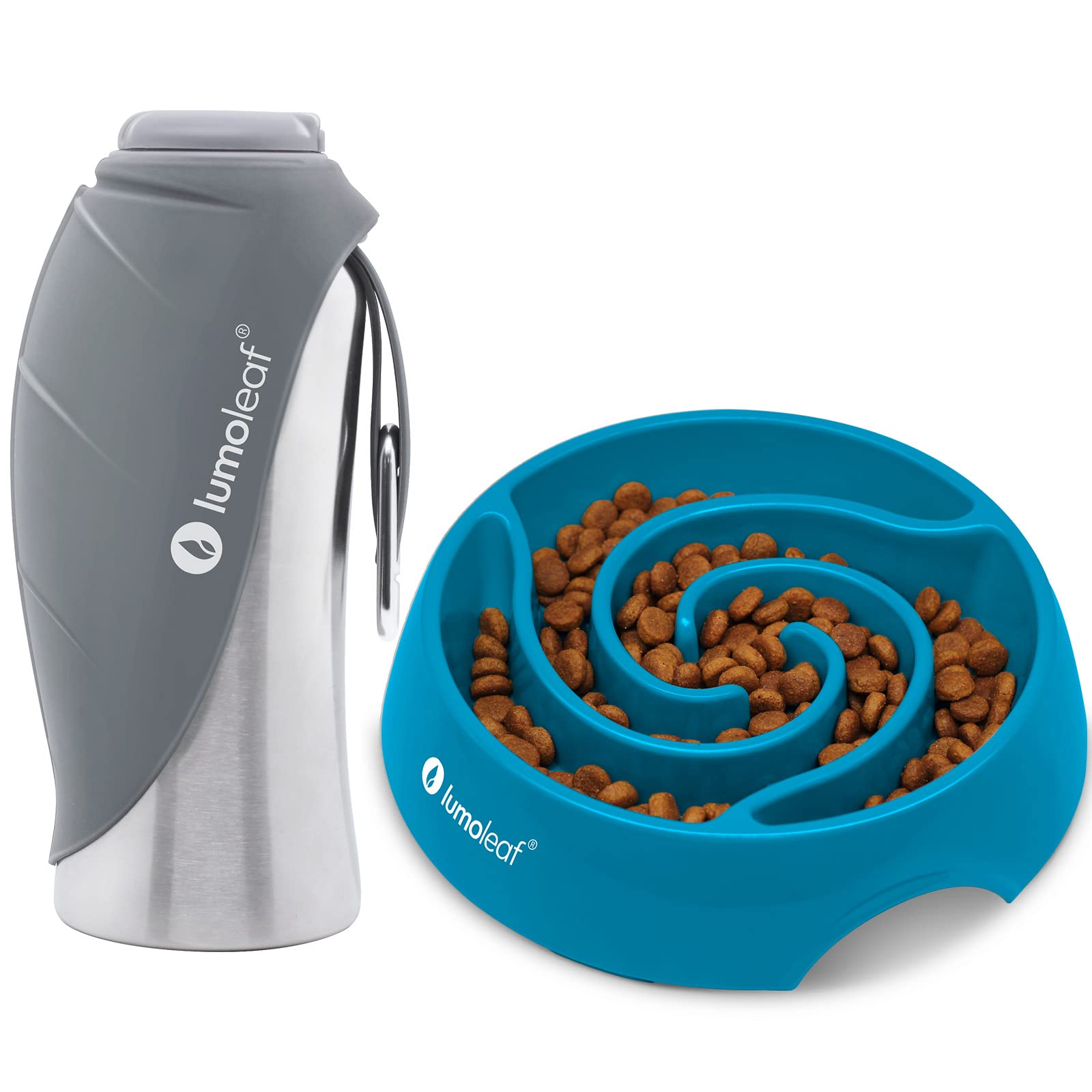 LumoLeafDog Water Bottle Large and Slow Feeder Dog Food Bowl Pack