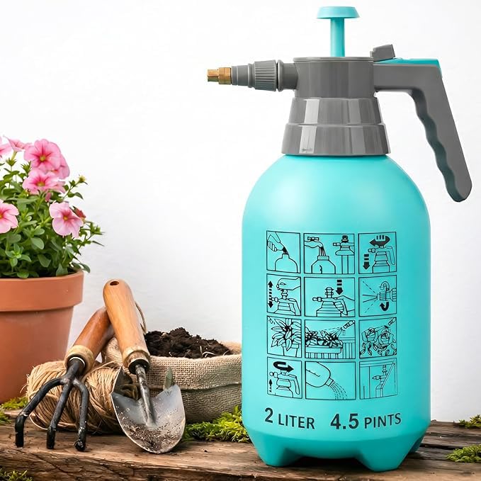 Portable 2L Transparent Garden Spray Bottle Featuring an Adjustable Nozzle and Hand-Pressure Pump for Plant Misting, Yard Care, and Weed Treatment (Sky Blue)