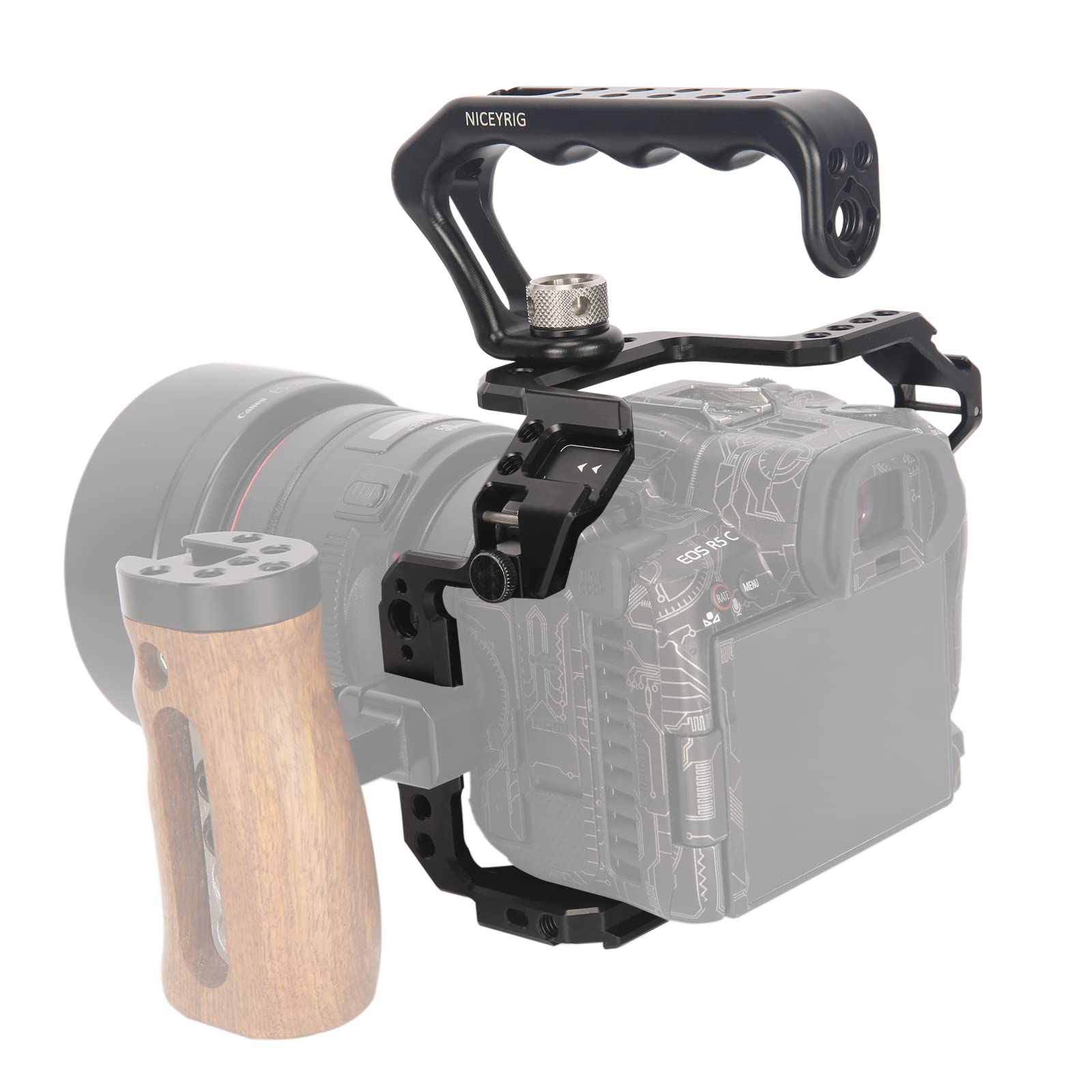 NICEYRIG R5 R5 C R6 Käfig-Set für spiegellose Canon Kamera mit Tragegriff Oben und verschiedenen Erweiterungsschnittstellen, Käfig aus Aluminiumlegierung für Canon R6 spiegellose Kamera-538