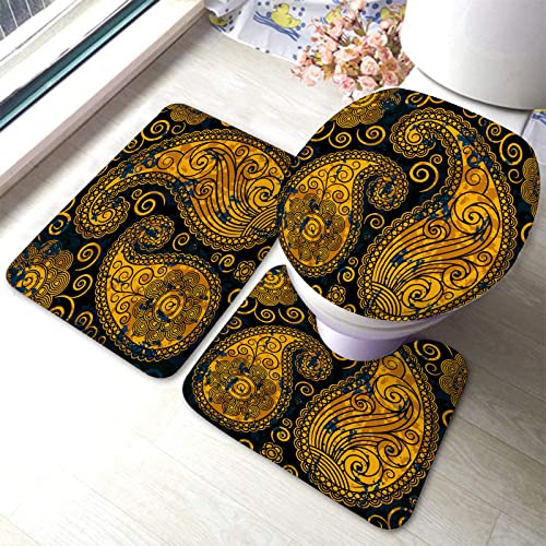 Set 3 Teilig Badvorleger Böhmischer Stil, Blumen Damast, Boho, Marokkanisch, Orientalisch, Antik,...
