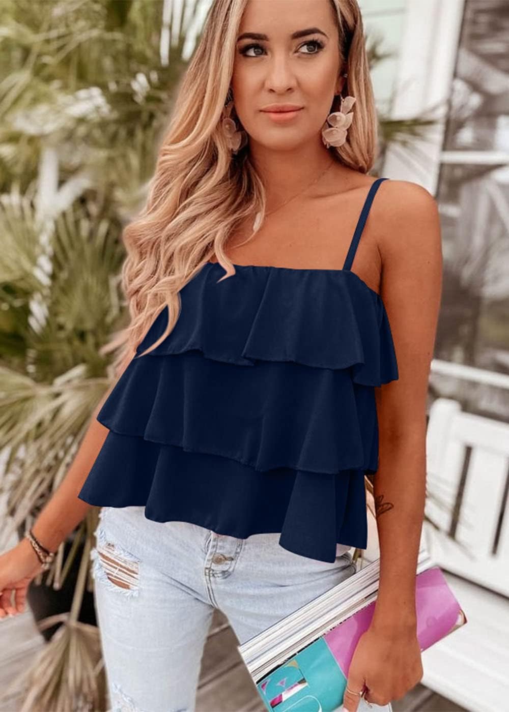 KIRUNDO Spaghetti Strap Ruffle Babydoll Peplum Tank Tops for Women 2026 Summer Cute Flowy Beach Vacation Cruise Outfits
