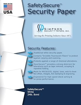 11 x 17 Simpson Security Papers SafetySecure White 24# Security Paper, 500 Sheets