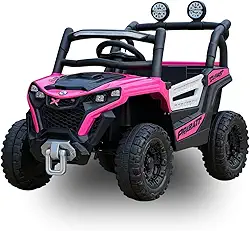 Jipe Carro Elétrico Infantil 12V Música Luz Controle Remoto (Rosa)