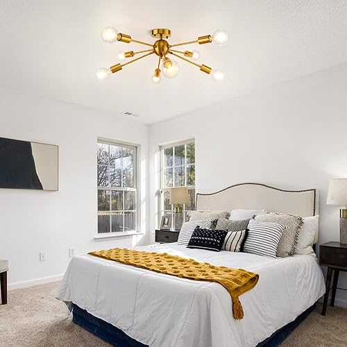 Miniatura 5 de LynPon Lámpara de luz dorada, 8 luces colgantes y semiempotradas, moderna lámpara Sputnik de techo industrial, latón galvanizado, vintage, comedor,