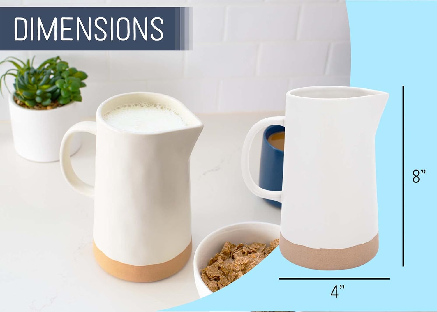 Nat & Jules Large Raw Bottom Matte White 48 ounce Ceramic Pitcher Jug - Image 2