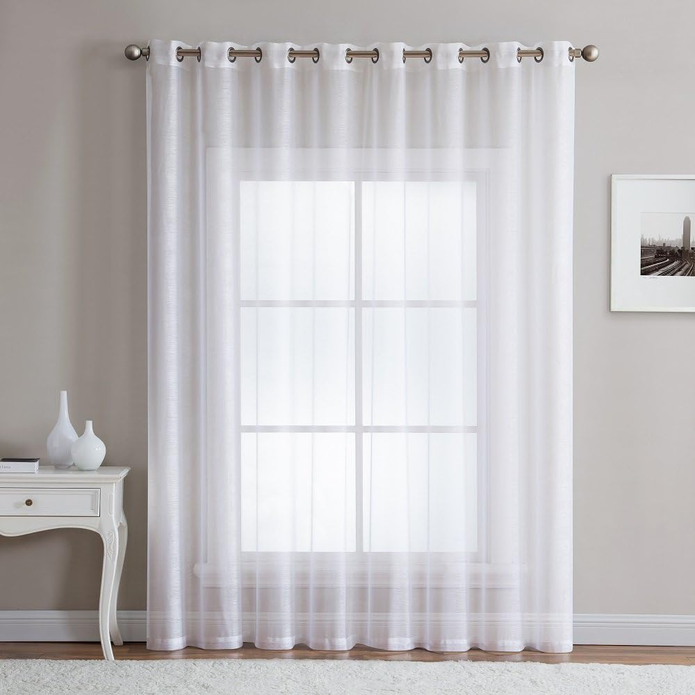 ASATEX 1 Extra Wide White Color 102 x 84 Inches Faux Linen Sheer Patio Door Curtains. Dining Room or Kitchen Sliding Glass Door Panel Can Also Be Used As Room Divider Curtain. KAR 102” x 84” White