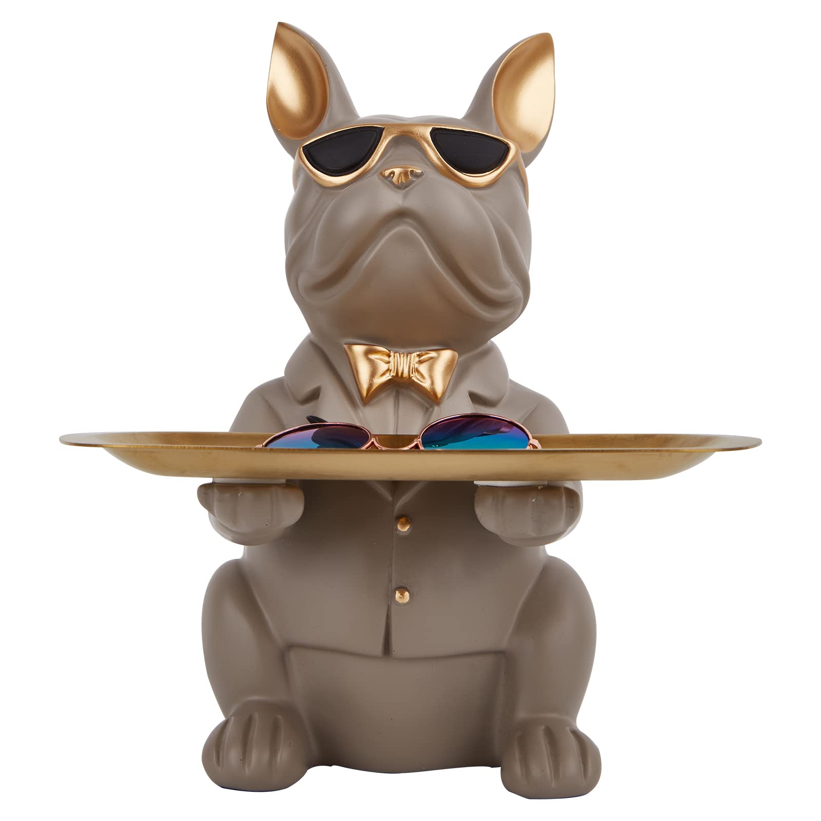 TWSURE French Bulldog Statue,Key Bowl for Entryway Table Resin Bulldog Statue Storage Tray Modern Style Decorations for Home Table, Living Room, Bedroom, Office, Animal Sculpture for Coin(Bronze)