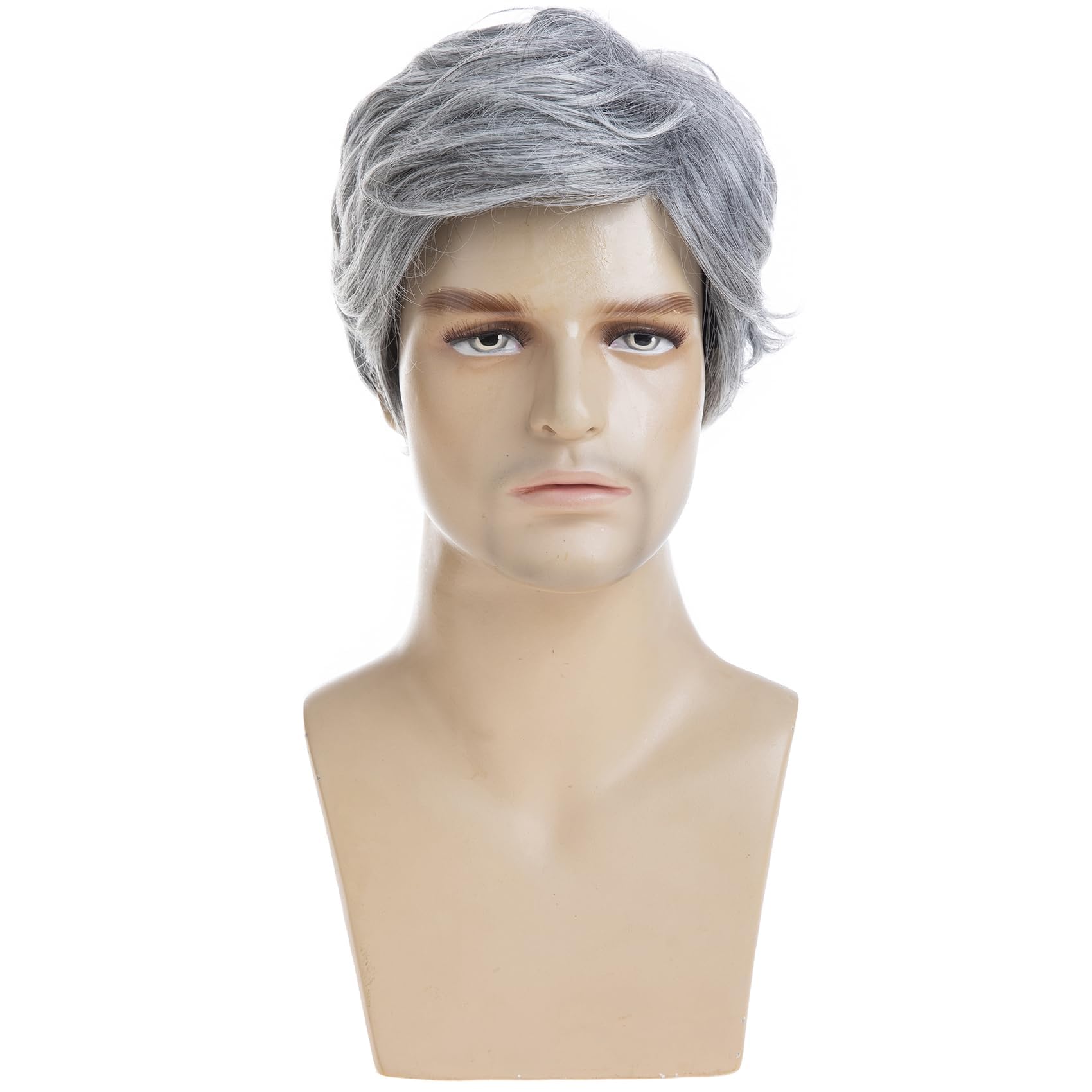 Baruisi Men Wigs Short Grey Wig Synthetic Heat Resistant Natural Halloween Cosplay Hair Wig, gray - Image 3