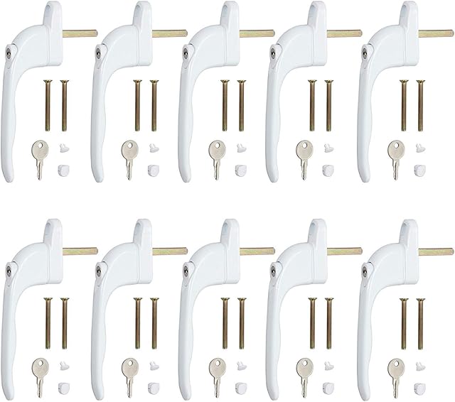 Window Handle Neoteck 10 Pcs UPVC Window Handle Double Glazing Universal Espag Window Handle -White 43mm