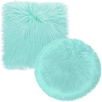 2Pack 12 Inches Mini Faux Fur Rug,Soft Fluffy Plush Area Rug Chair Cover Seat Pad Nail Mat,Locker Rug,Pink Photo Props Background for Tabletop Photography, Jewelry, Nail Art, Home DecorBlue