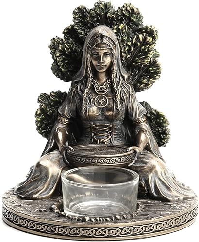 Veronese Design 4 7/8 pulgadas de alto diosa celta Danu candelita portavelas escultura de resina bronceada fundida en frío Wiccan decoración del