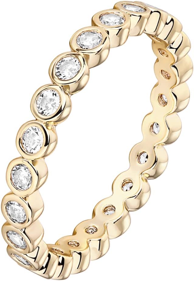 Anillos chapados en oro de 14 quilates con circonita cúbica - 2,8 mm apilables para mujer - Anillo de amor de oro