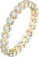 PAVOI 14K Gold Plated Cubic Zirconia Stackable Rings for Women - 2.8mm Dainty Eternity Love Bands, Size 6