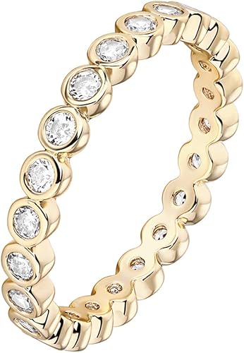 PAVOI 14K Gold Plated Rings Cubic Zirconia Love Ring 2.8mm Stackable Rings for Women Gold Rings for Women