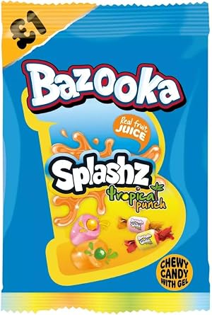 Bazooka Splashz Tropical Fruit Chewy Candy with Gel, 120g x 6 Bags