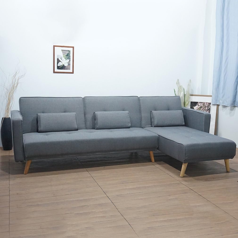 Cozime Luxury Recliner Fabric Corner Sofa Bed Large 2 in 1 L-Shape Corner Couch 3/4 Seater Sofabed-Grey