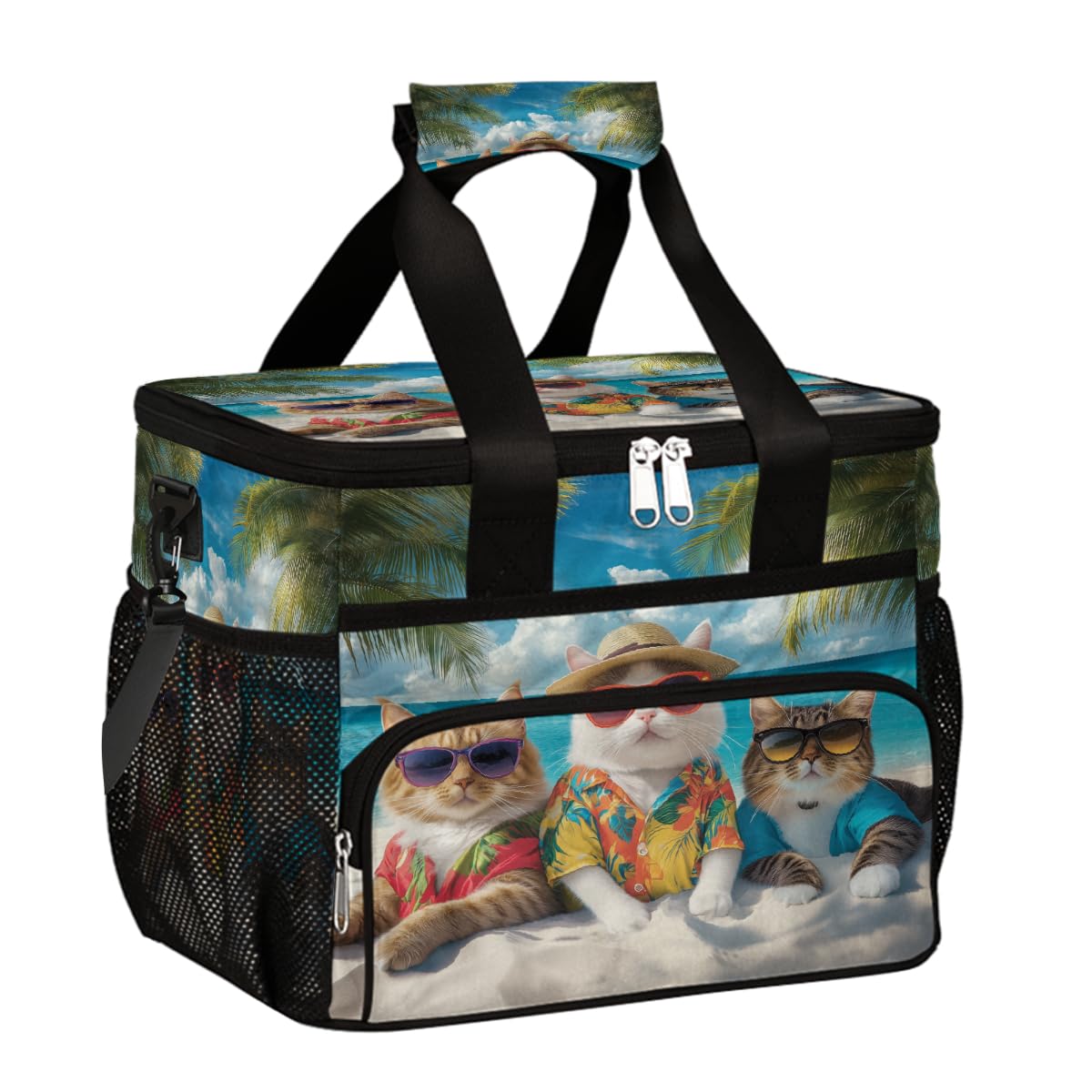 Bolsa térmica grande de camping para picnic, lindos gatos, gafas de sol de playa, plegable, portátil, bolsa de almuerzo y lonchera para hombres y mujeres, 20 L