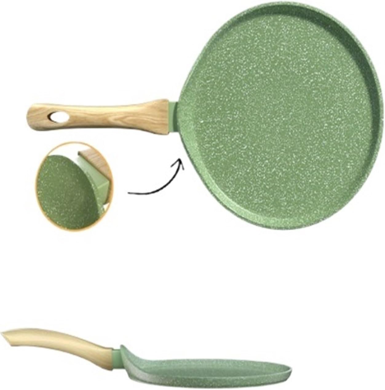 Crepe Pancake Pan Nonstick Frying Pot With Wooden Handle Omelet Saucepan Cooking Steak Pan Kitchenware Induction Crepe Maker(Black 24cm)