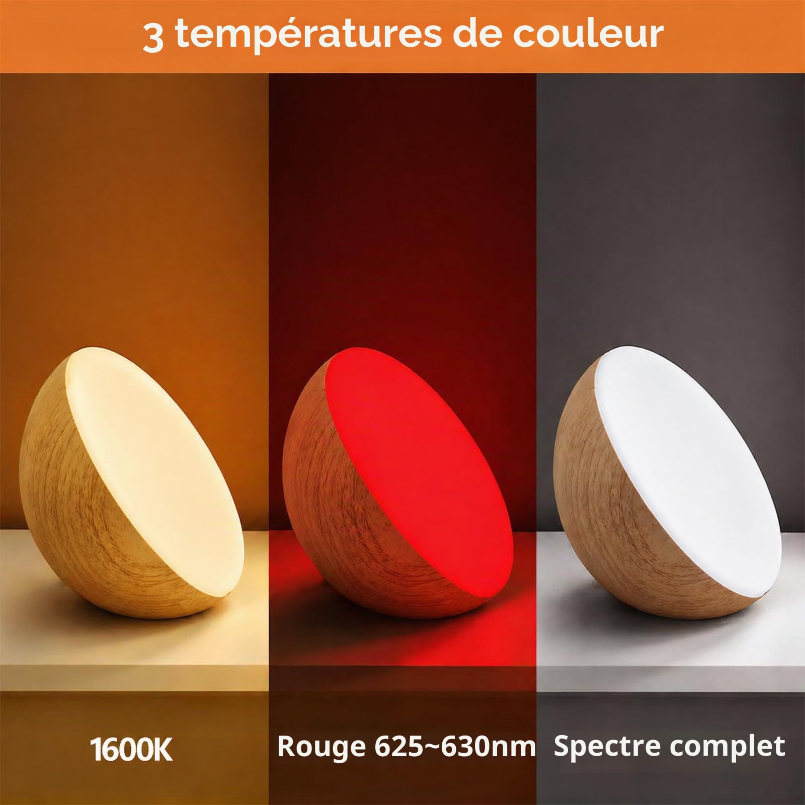 Veilleuse à lumière rouge 625 nm avec 3 modes de couleur rouge (625 nm) / ambre (1600 K) / blanc (4000 K) – Minuteur tactile et télécommande pour chambre à coucher ou suspension – Longue durée