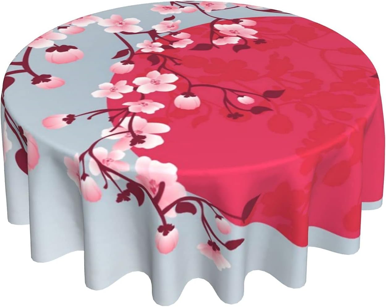 FREEHOTU Japanese Cherry Blossom Round Tablecloth Thicken Desk Cloth Washable Table Cover Table Cloth for Kitchen Daily Dinning Party Tabletop Decor 60 Inch