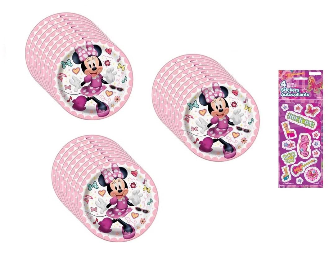 Unique Minnie Party Supplies Bundle Pack includes 24 Dessert Cake Paper Plates - Bundle for 24