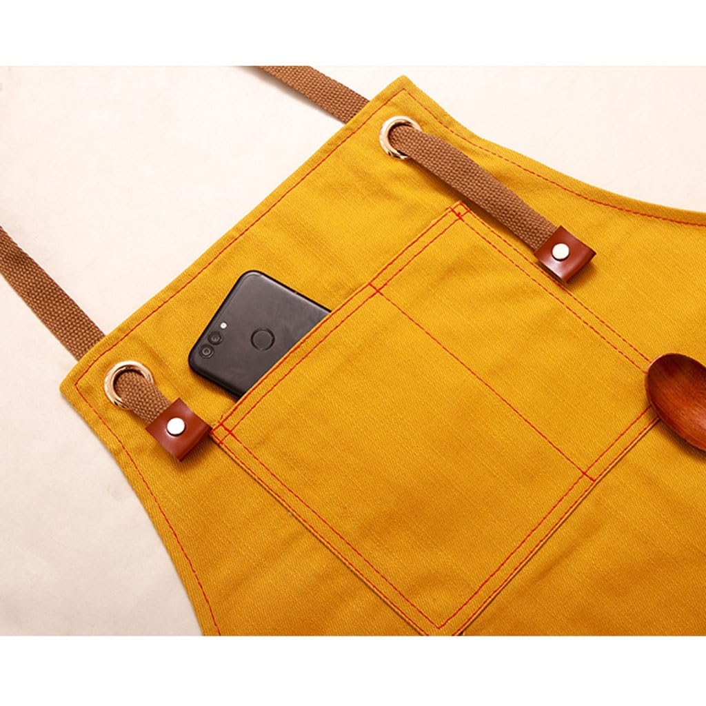 Delantal de chef, delantal de mezclilla unisex con bolsillos para cocina, restaurante, barista, barbería