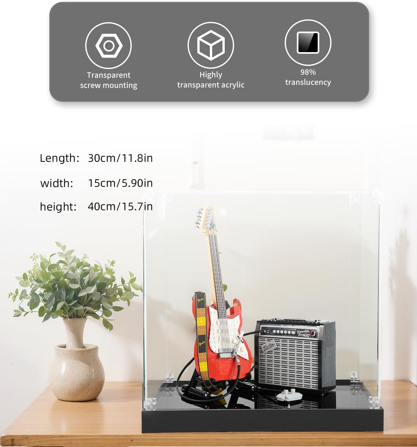 Acrylic Display Case Compatible with Lego 21329 Fender Stratocaster Guitar Building Set,Clear Acrylic Box,Dust-Proof Display Box Compatible with Lego 21329(NOT Included The Model)