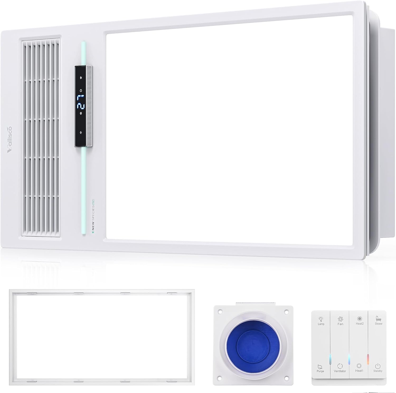 Bathroom Fan with Light and 1800W Heater, 160 CFM Ventilation, Remote Control,Quiet Exhaust, 4-in-1 Design for Heating, Lighting, Ventilation & Air Circulation for Comfort in Any Season 1800W white