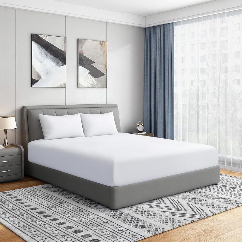 DTEX HOMES Super King Fitted Sheet + Pillowcases 100% Egyptian Cotton 200 Thread Count Extra Deep Pocket 40cm Hotel Quality Percale Weave Long Staple superking fitted sheet (183 x 200cm)