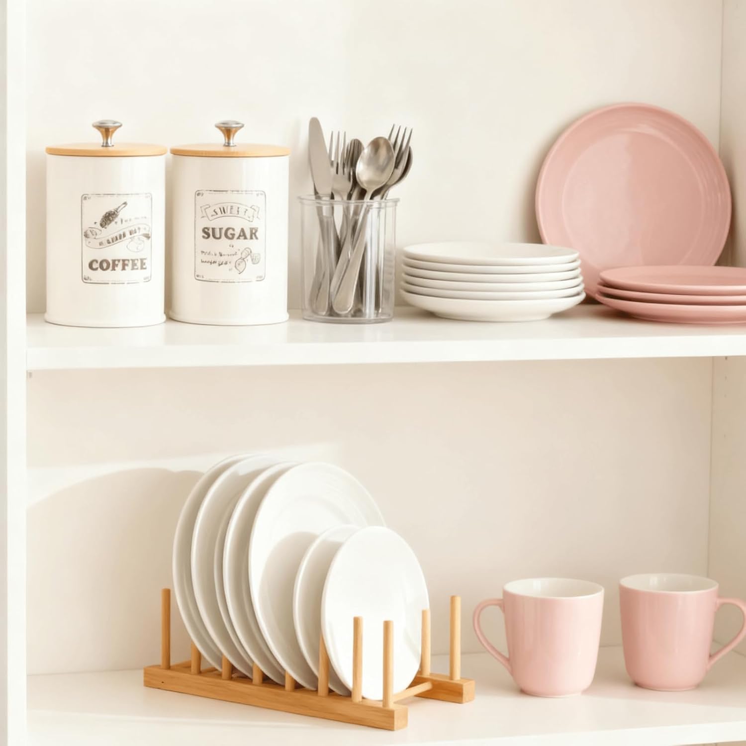 Youeon Metal Canisters Sets for the Kitchen, 40 Oz Coffee Sugar Tea Container Set, Farmhouse Style, Food Storage Containers with Lids for Countertop, Cabinet, Coffee Bar Decor, Beige