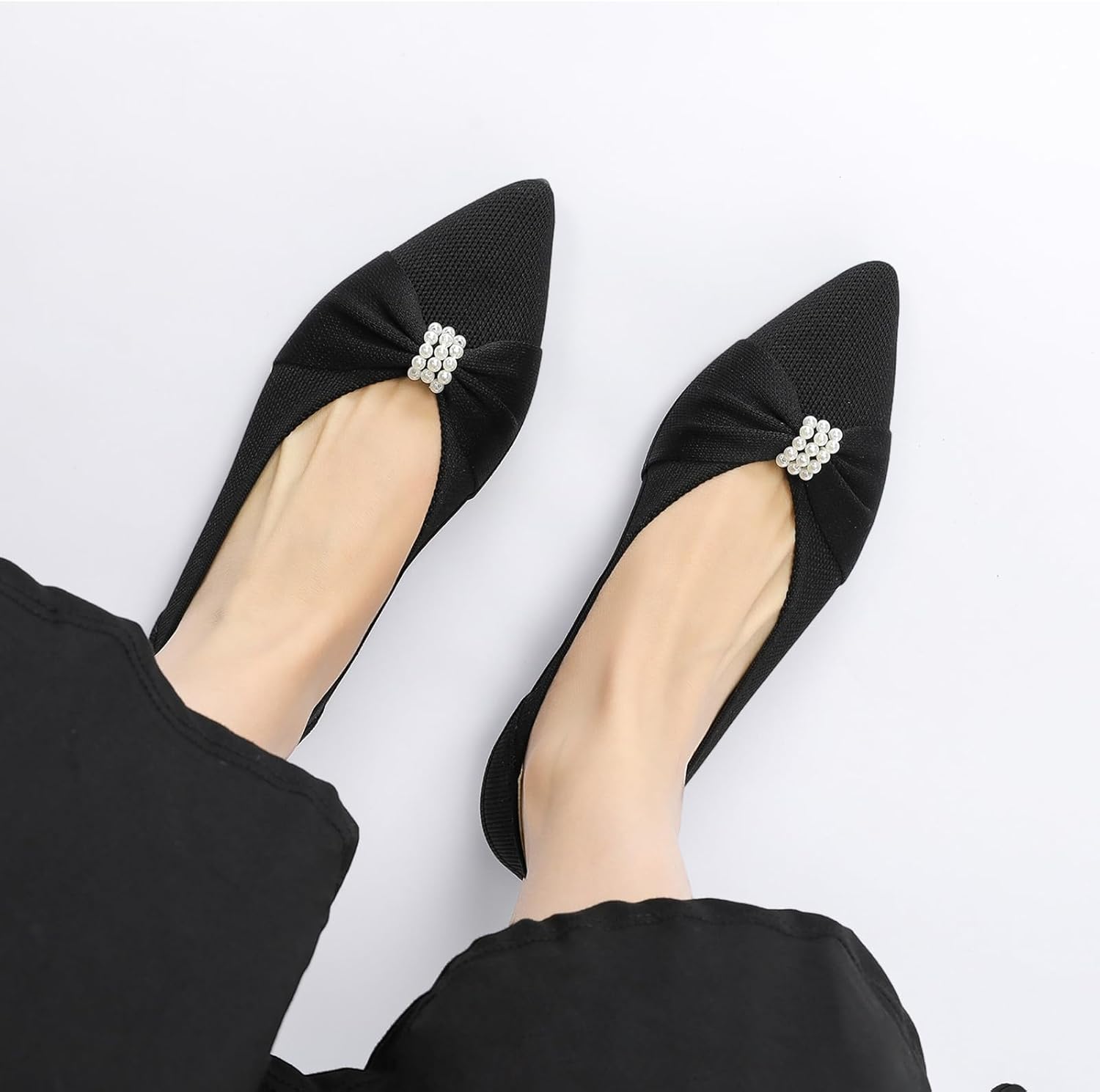 Semwiss Pointed Toe Ballet Flats for Women Dressy Shoes for Work Business Casual Comfortable Pearl Flats
