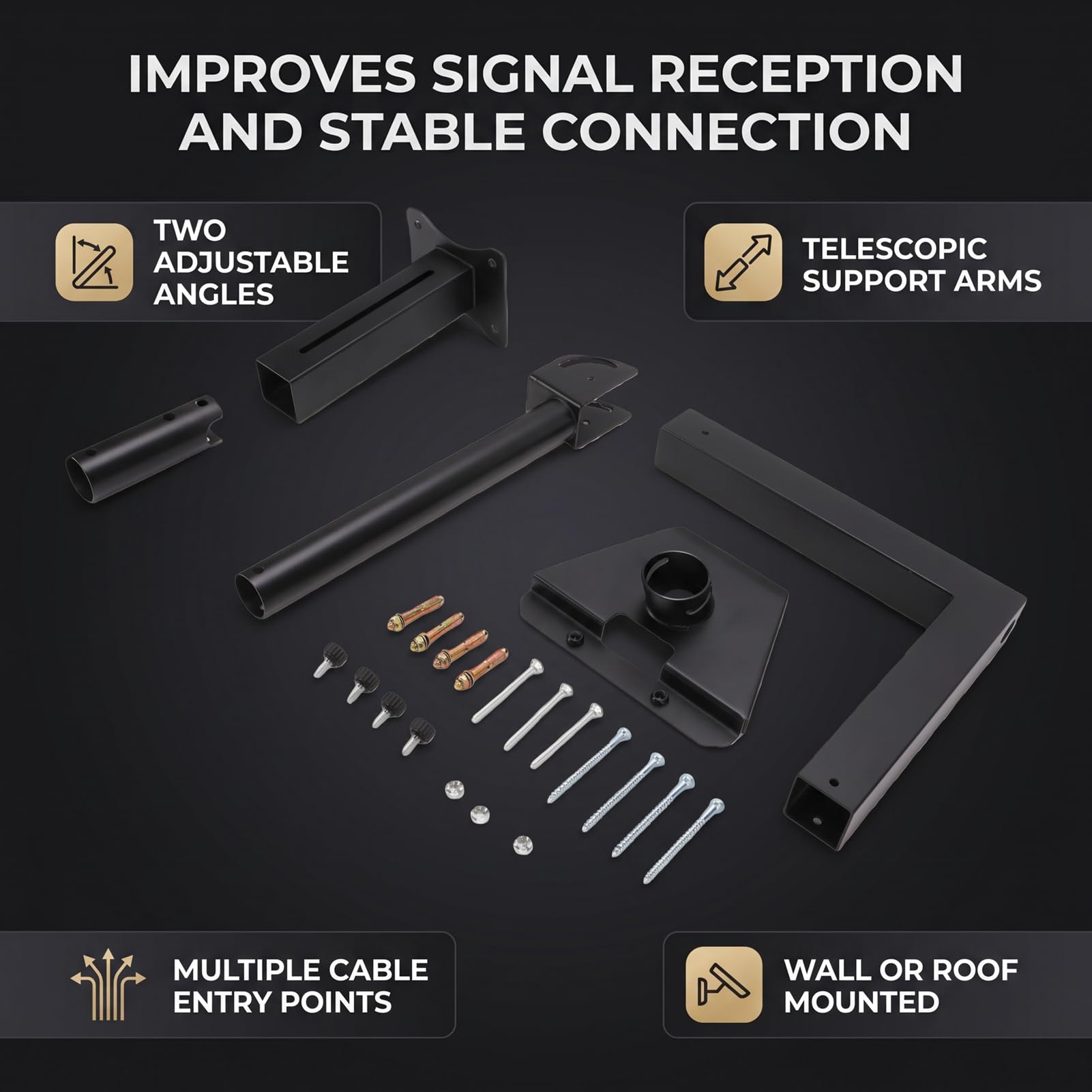 Generic Antena Satelital Telescópica de Montaje en Pared Kit Ajustable Duradero para Estándar 4 4X Gen 3 Incluye 5 Soportes y Tornillos