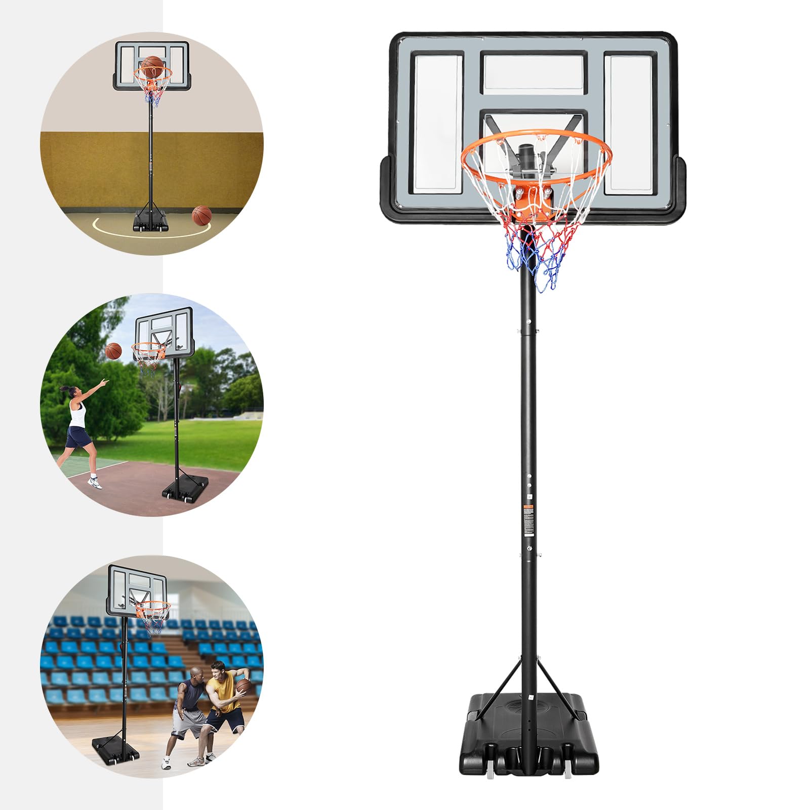 Canasta de baloncesto al aire libre, altura ajustable, soporte para canasta de baloncesto para exteriores, 1,7 – 3,05 m, cesta móvil con ruedas, base estable rellenable, para jardín, patio, parque
