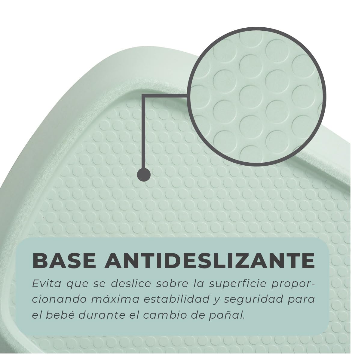 Olmitos - Cambiador de Bebé Antideslizante EVA – Superficie Impermeable, Lateral Elevado, Medidor de Crecimiento, Higiénico y Fácil de Limpiar – 69x44cm | Desde 0m hasta 12 meses (Menta)