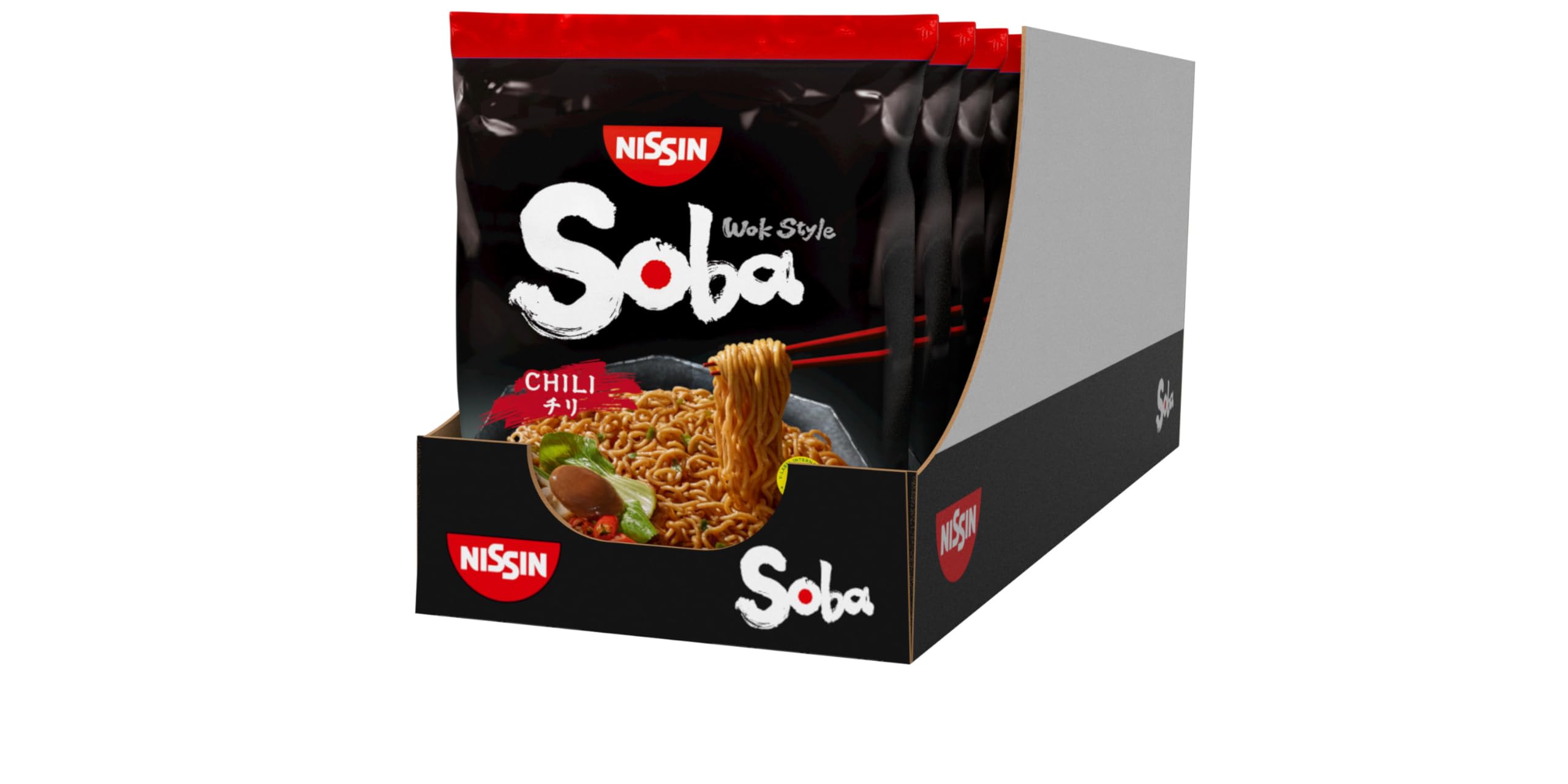 Nissin Bag Noodles Soba – Chili, 9er Pack, Wok Style Instant-Nudeln japanischer Art, mit Chili-Sauce, schnelle Zubereitung, asiatisches Essen (9 x 111 g)