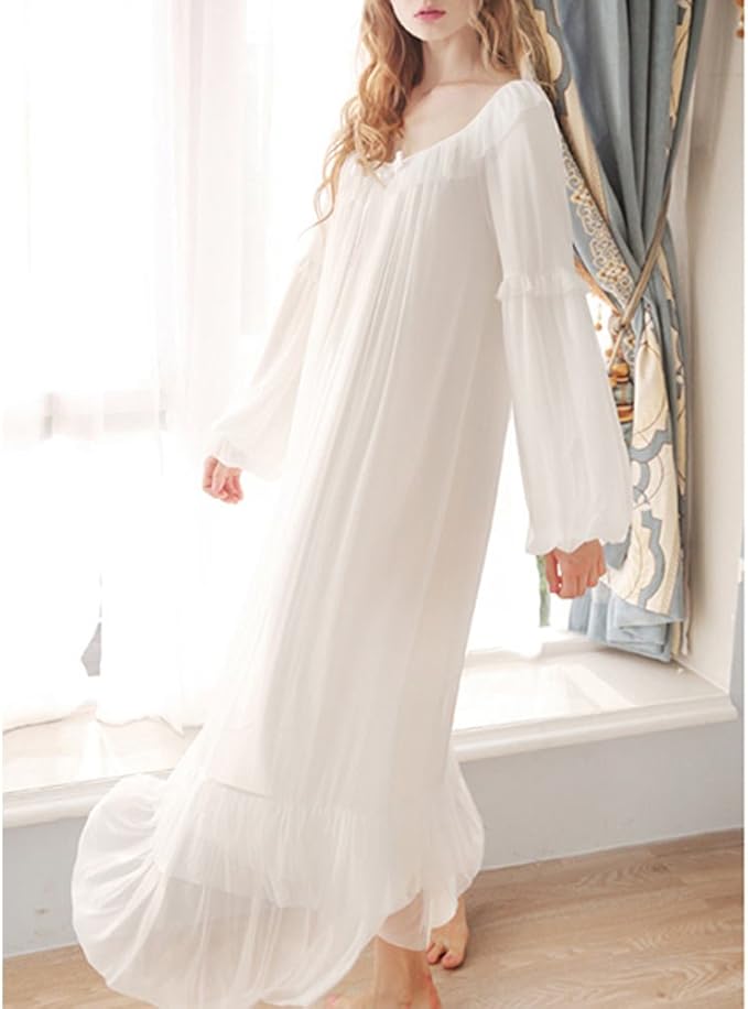 Women's Vintage Victorian Nightgown Long Sleeve Sheer Sleepwear Pajamas  Lace Nightwear Robe (X-Large, White) : Amazon.ca: Clothing, Shoes u0026  Accessories