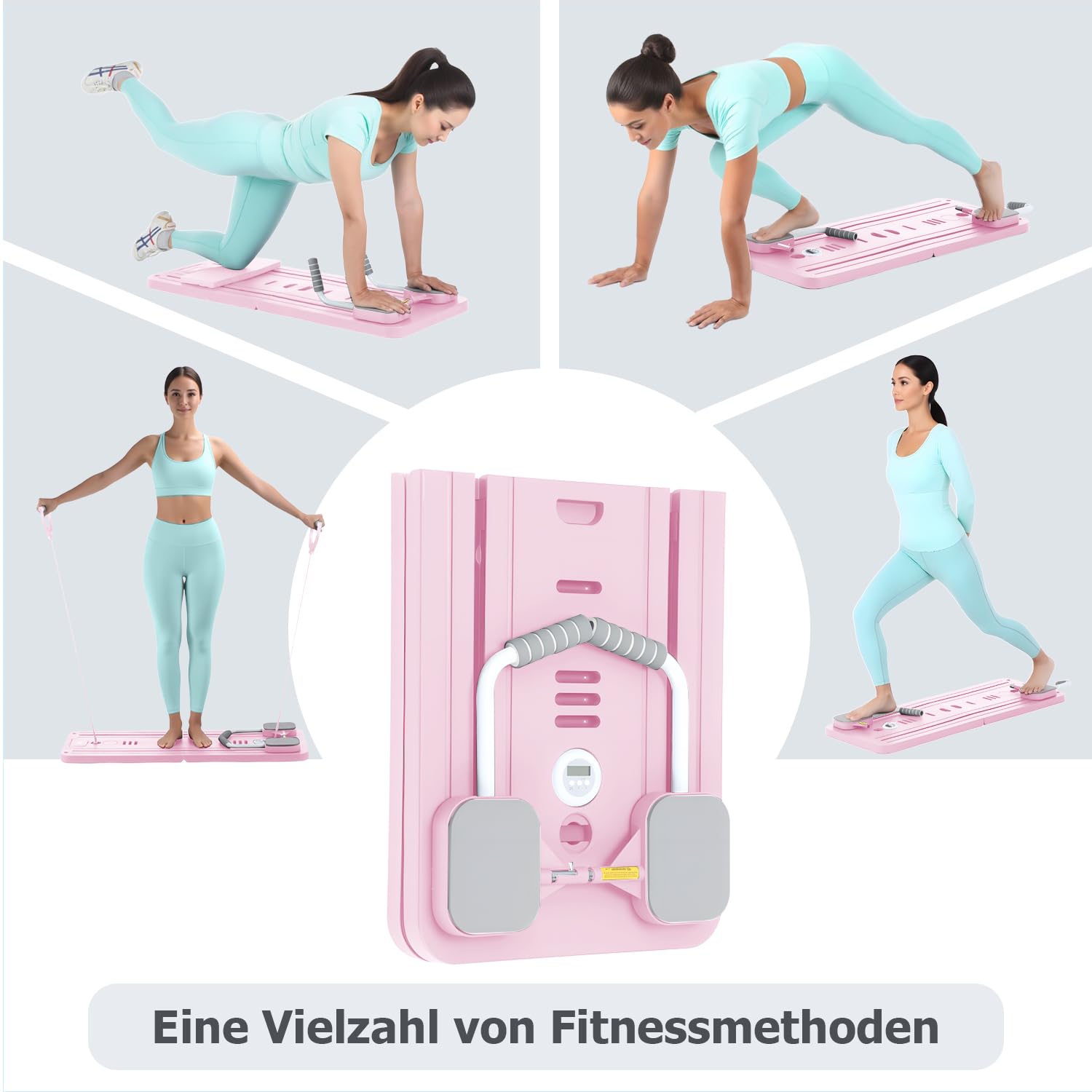 Pilates Board Set für zuhause - Faltbarer Reformer Pilates Maschine, Mini Pilates Reformer Board, Reformer für Pilates Premium - inkl. Timer, Widerstandsbänder, Griffe(New Version)