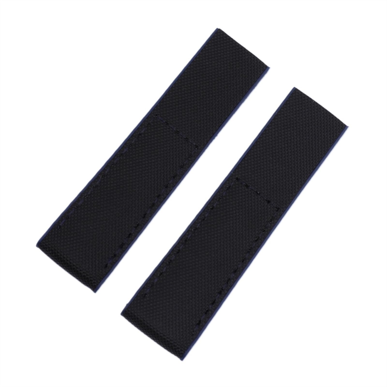Run Ken Bracelet de montre en nylon ou en cuir véritable, 22 mm ou 24 mm, boucle pliante(Blk blue edge,22MM_SHINY BLACK BUCKLE)