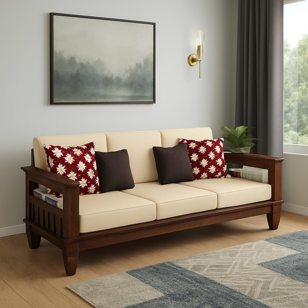 Sheesham Wood 3 Seater Sofa Set for Living Room | Wooden Sofa Set | Colour (Brown) Finish :- Walnut Finish | (3 Seater)-image-41