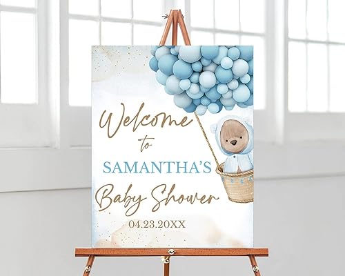 Miniatura 1 de Letrero de bienvenida personalizado con globo de oso azul para baby shower, cartel de bienvenida de baby shower, baby shower, baby shower, We Can