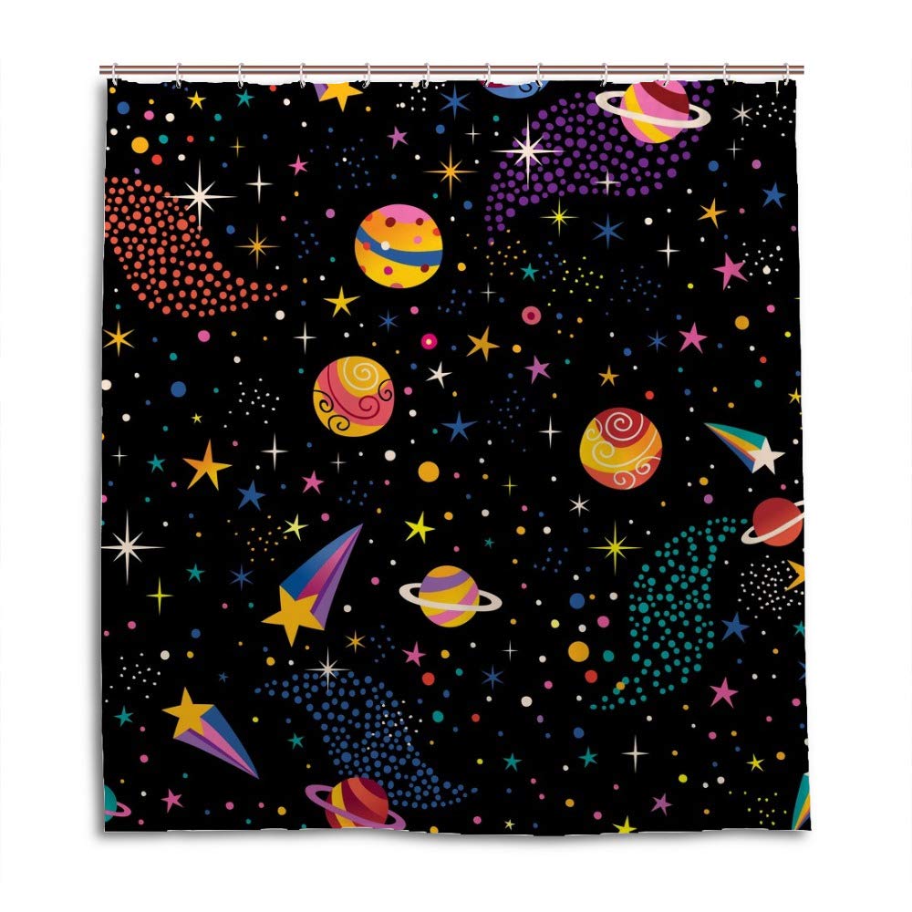 Rideau de douche anti éclaboussures polyester lavable motif espace univers