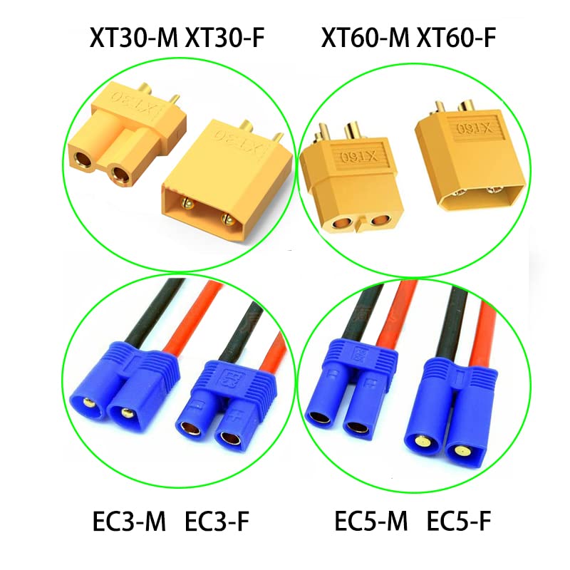 ec5 male to xt60 female connector adapter 4pcs xt60-ec5 extension cablerc battery adapter with 5cm 14awg silicone wire for lipo battery micro fpv drone