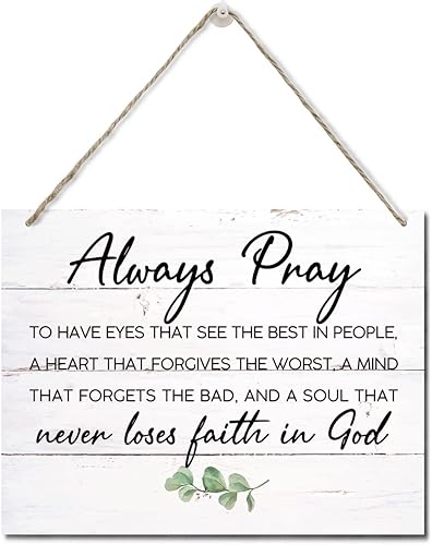 Placa de madera impresa con versículo bíblico para colgar en la pared, decoración de pared del hogar, siempre reza para tener ojos, cita de las