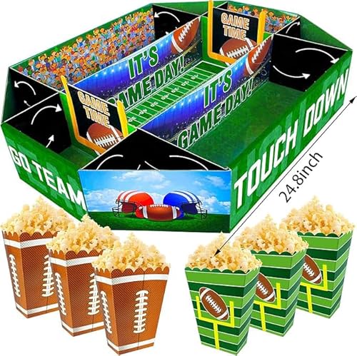 24.8x19.7x4.5 Inches Football Party Supplies Kit Snack Tray Set with 9 Compartments Container with Football Prints for Birthday Celebrations Football Party Favors Decorations