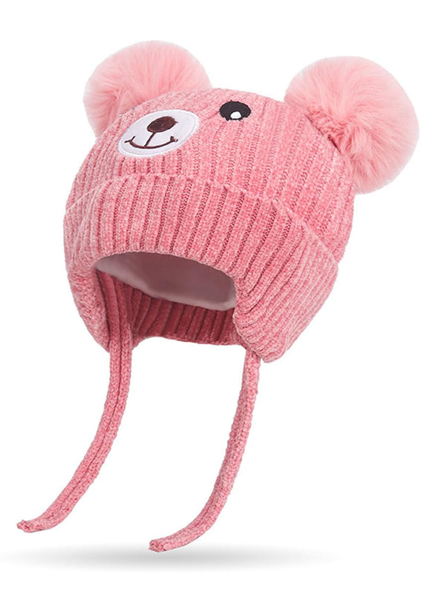 Rayson Gorros para Niño Niña Bebé Otoño Invierno Sombrero Dulce con Orejeras y Cintas para Atar Gorro de Punto para Otoño Lindo Oso Oreja Cálido para Bebé